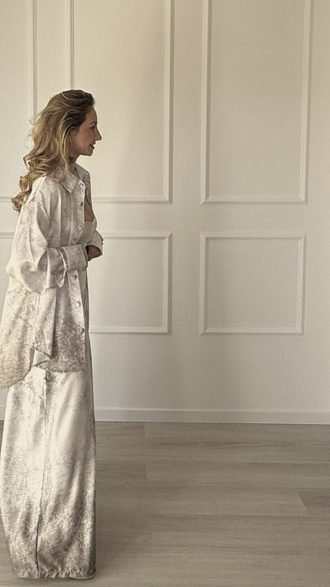 Conjunto mujer Satinado Camisa + Pantalón Palazzo modelo Love