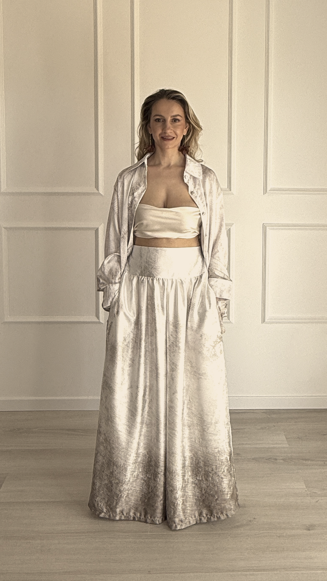 Conjunto mujer Satinado Camisa + Pantalón Palazzo modelo Love
