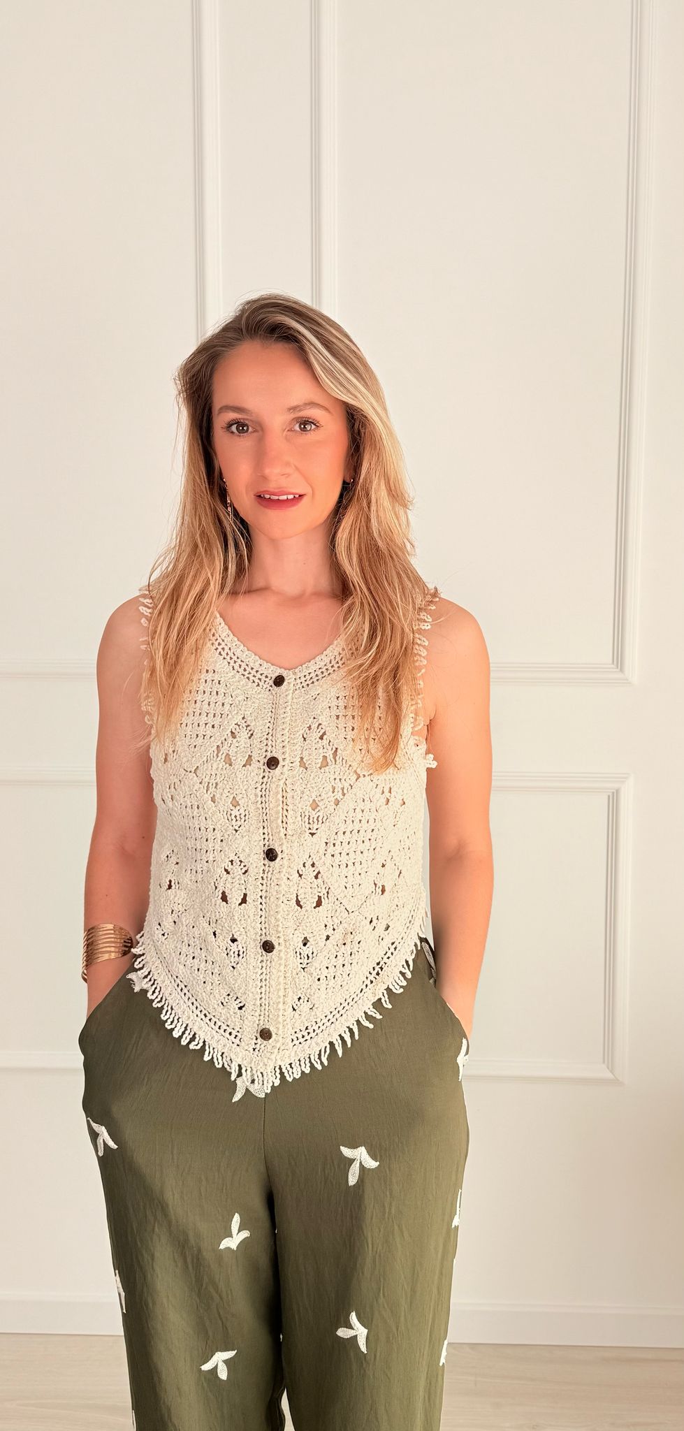 chaleco crochet mod . Duna beige
