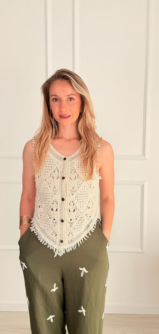 chaleco crochet mod . Duna beige